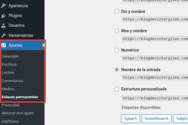 ajustes wordpress